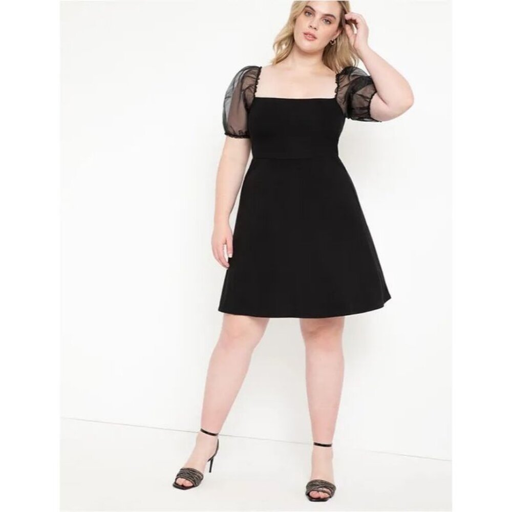 Eloquii NWT Black A-line Mini Dress with Organza Sleeves size 28